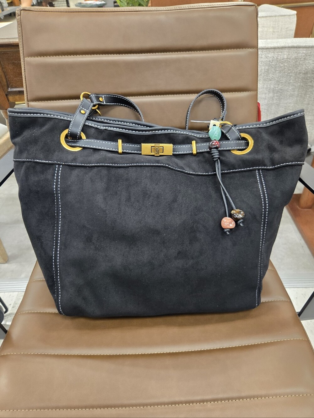 Steve Madden Black Suede Tote Handbag